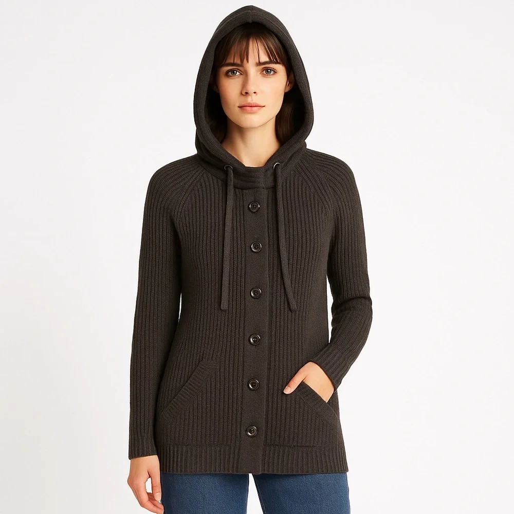 🖤 Robert Rodriguez Wool Cashmere Hooded Cardigan XS (Fits S–M) Chunky‎ Ribbed